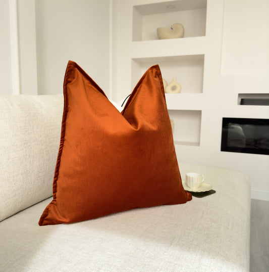 Velvet Terracotta Cushion Cover Rust Flanged Sofa Cushion Soft Cotton Velvet Lumbar Cushion for Couch or Bed