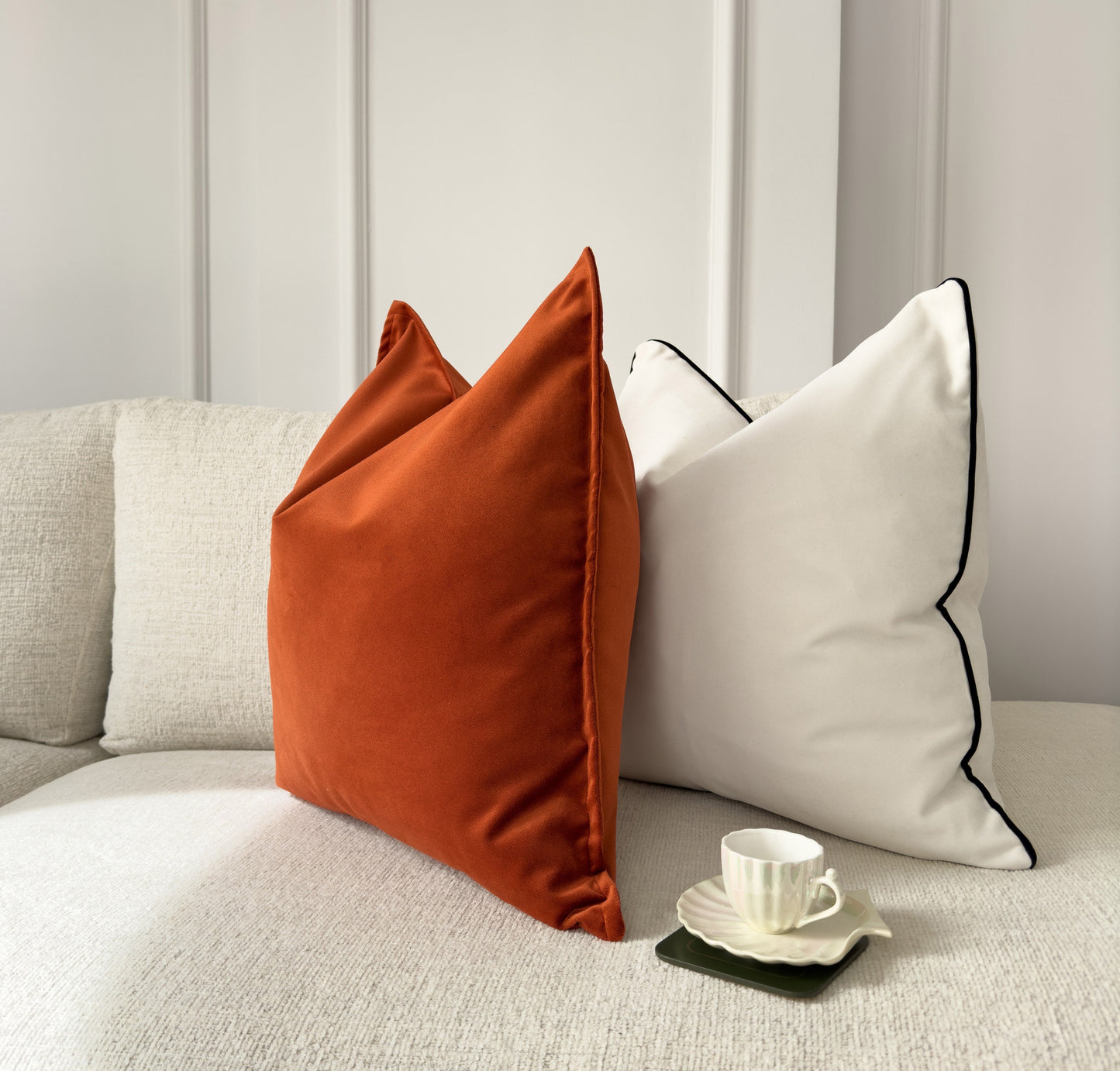 Velvet Terracotta Cushion Cover Rust Flanged Sofa Cushion Soft Cotton Velvet Lumbar Cushion for Couch or Bed