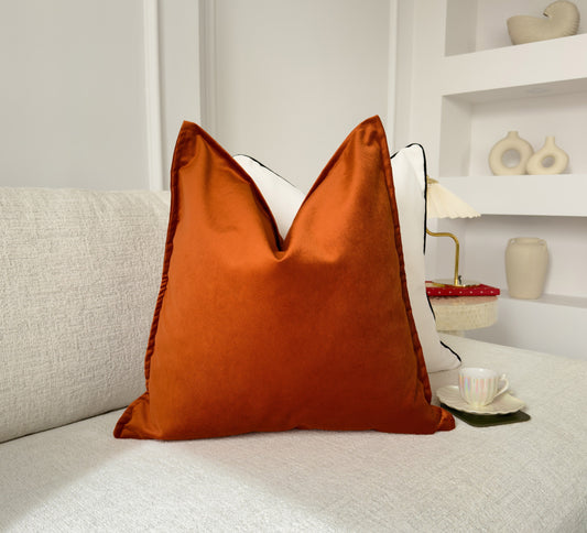Velvet Terracotta Cushion Cover Rust Flanged Sofa Cushion Soft Cotton Velvet Lumbar Cushion for Couch or Bed
