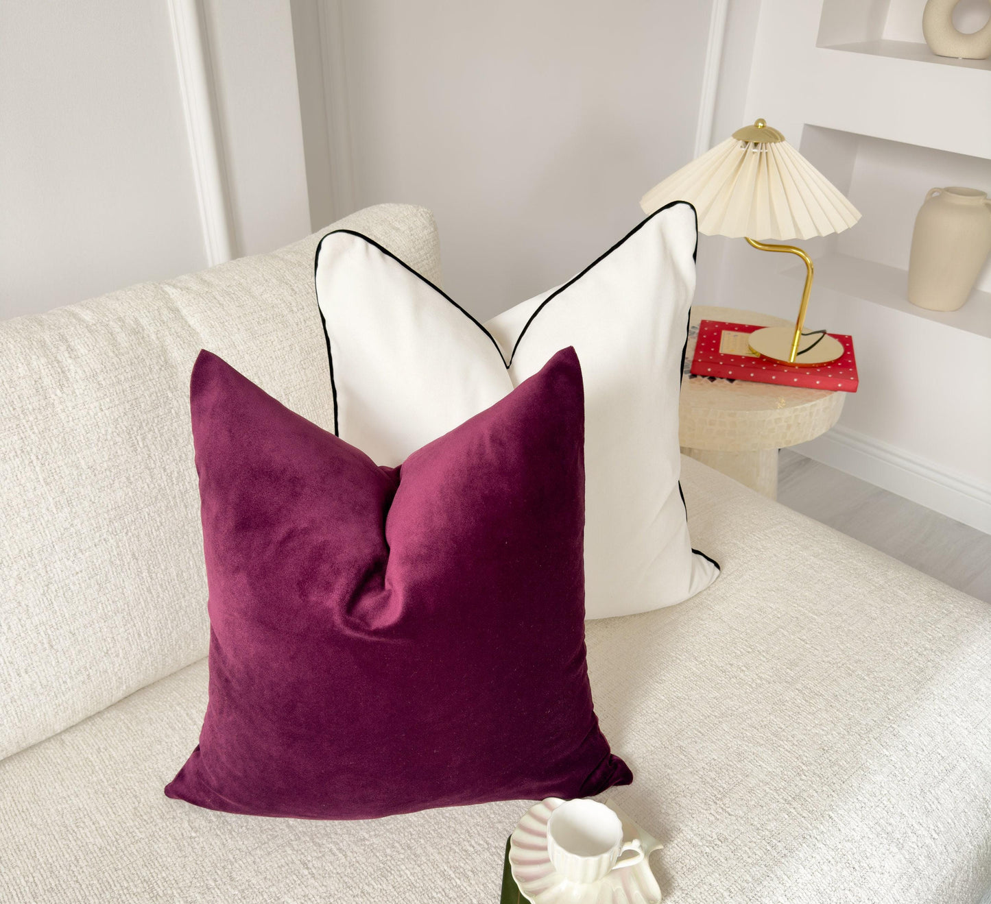 Velvet Burgundy Cushion Cover Aubergine Sofa Cushion Soft Cotton Velvet Decorative Scatter Cushion for Couch or Bed (All Sizes)