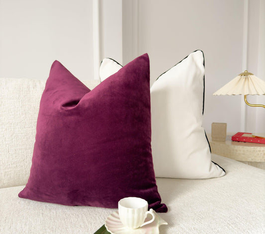 Velvet Burgundy Cushion Cover Aubergine Sofa Cushion Soft Cotton Velvet Decorative Scatter Cushion for Couch or Bed (All Sizes)