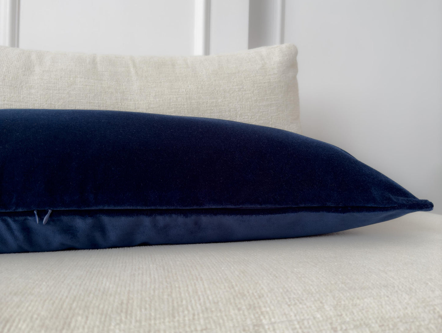 Luxury Velvet Dark Blue Lumbar Cushion Cover, Navy Blue Pillow (All Sizes)