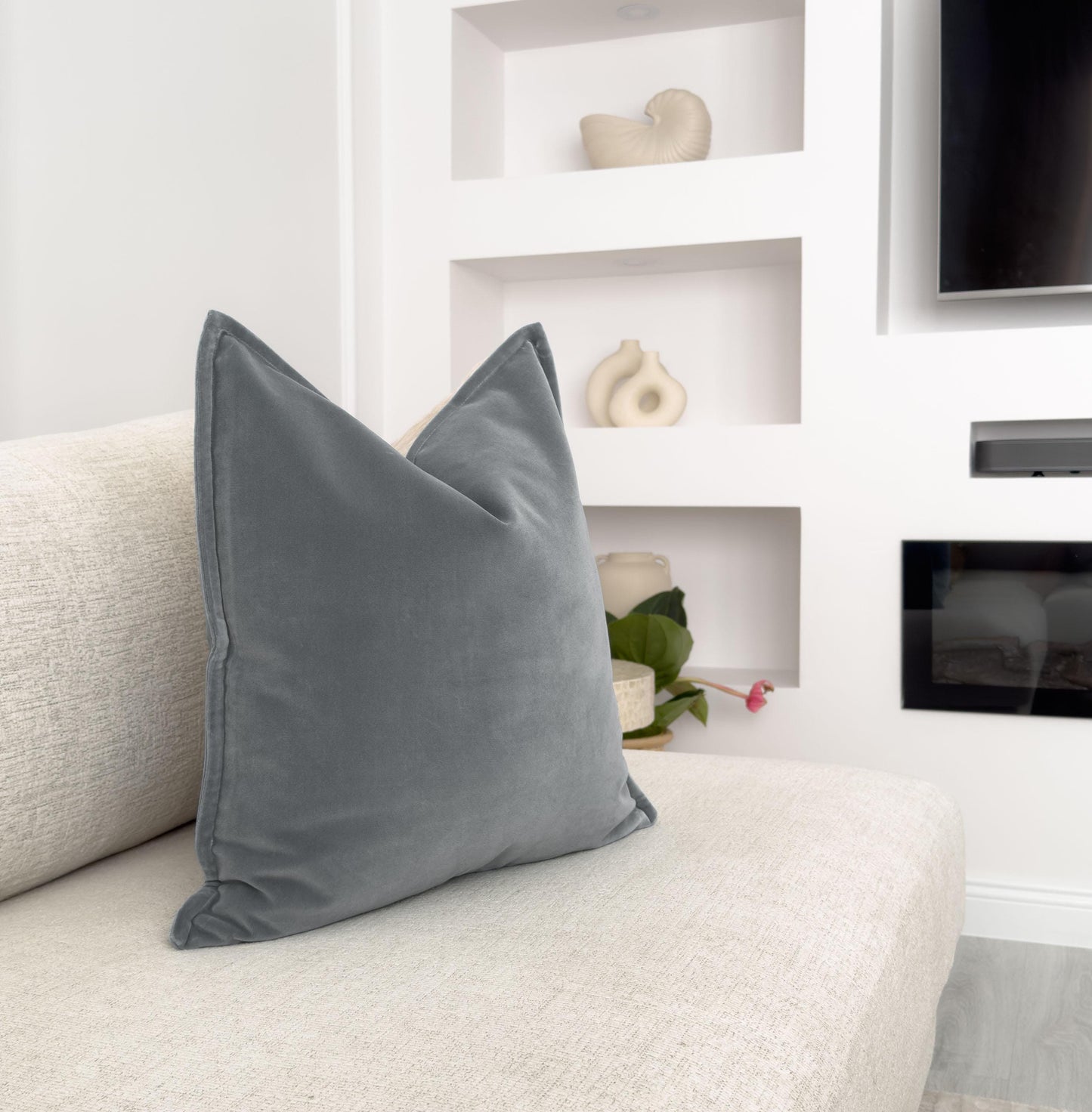 Velvet Dark Grey Cushion Cover Soft Grey Sofa Cushion Elegant Velvet Pillow Cover for Couch or Bed (All Sizes)