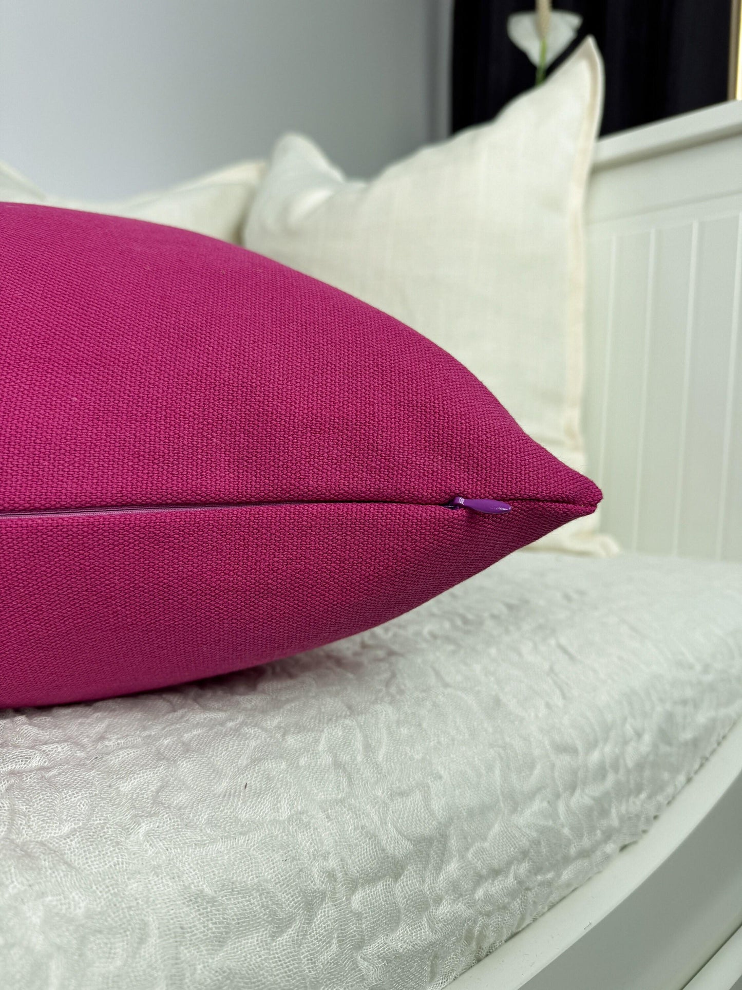 Cotton Linen Textured Fuchsia Pillow Cover Fuchsia Scatter Cushion Cover Pink Decorative Lumbar Linen Pillows (Any Custom Size)