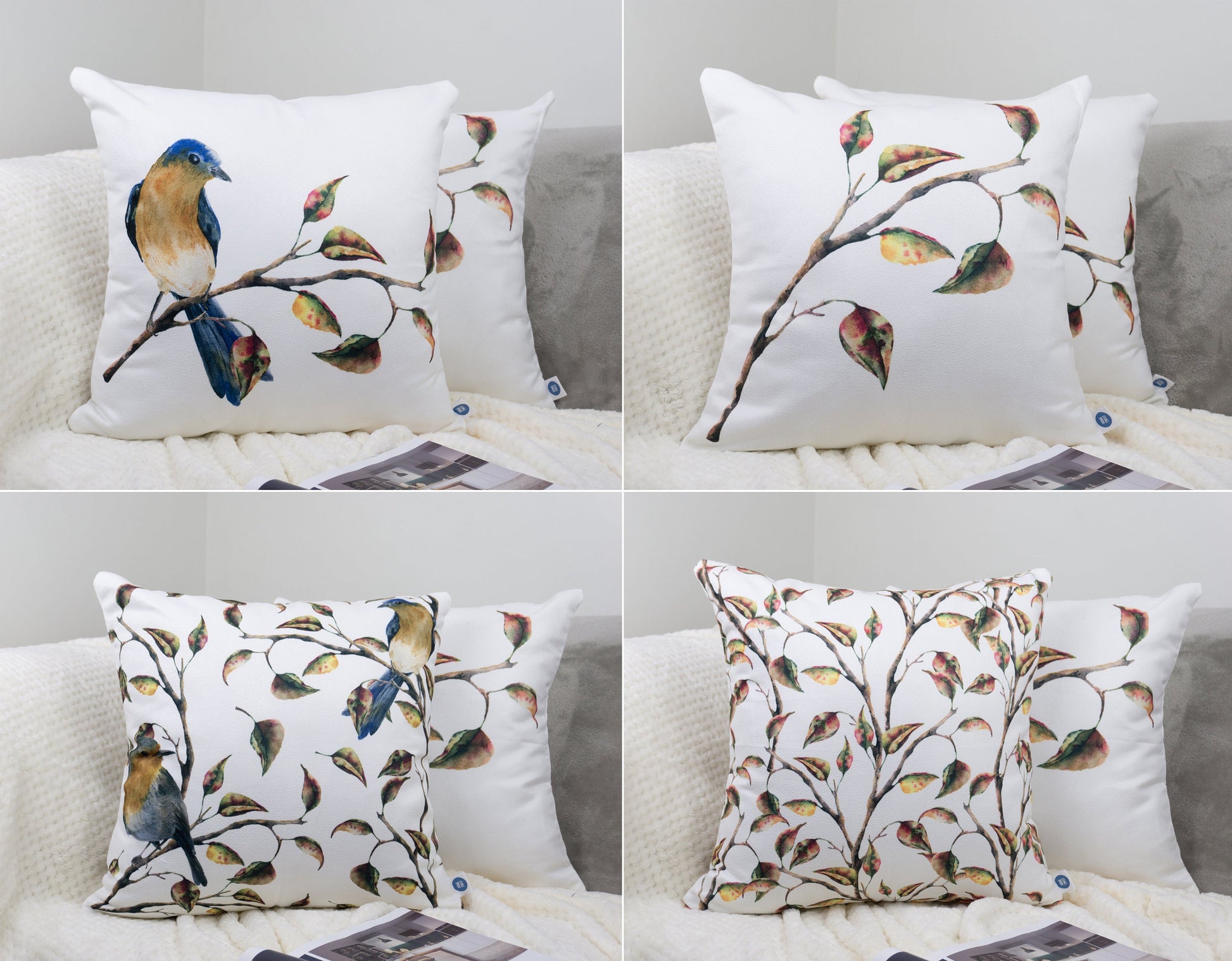 Bird Leaf Pattern Design Set of Velvet Cushion Set 18