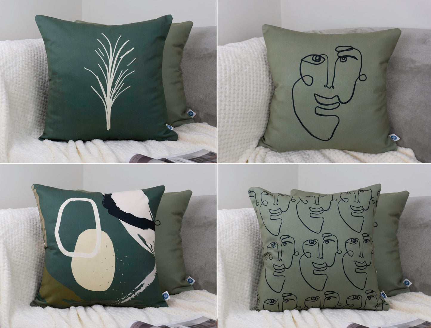 Set of 4 Decorative Minimalist Cushion Cover Set, Double Side Printed, Soft Velvet Pillow Cover 17x17Inches