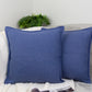 Handmade Cotton Linen Blue Decorative Cushion Cover,  Blue Linen Pillow Cover 17x17Inches, 43x43cm