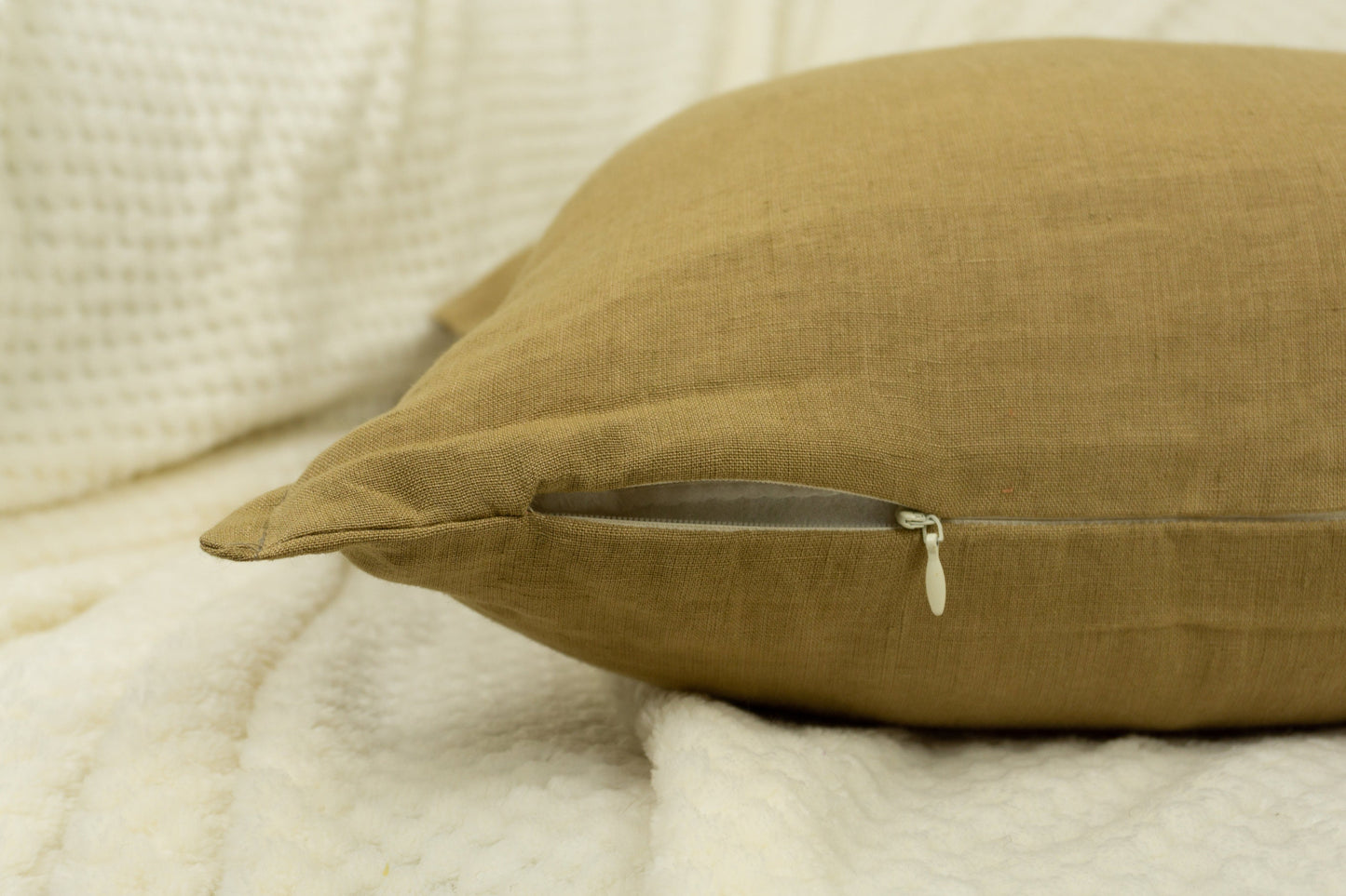 Natural Linen Mustard Cushion Cover, Mustard Linen Throw Pillow, 45x45cm