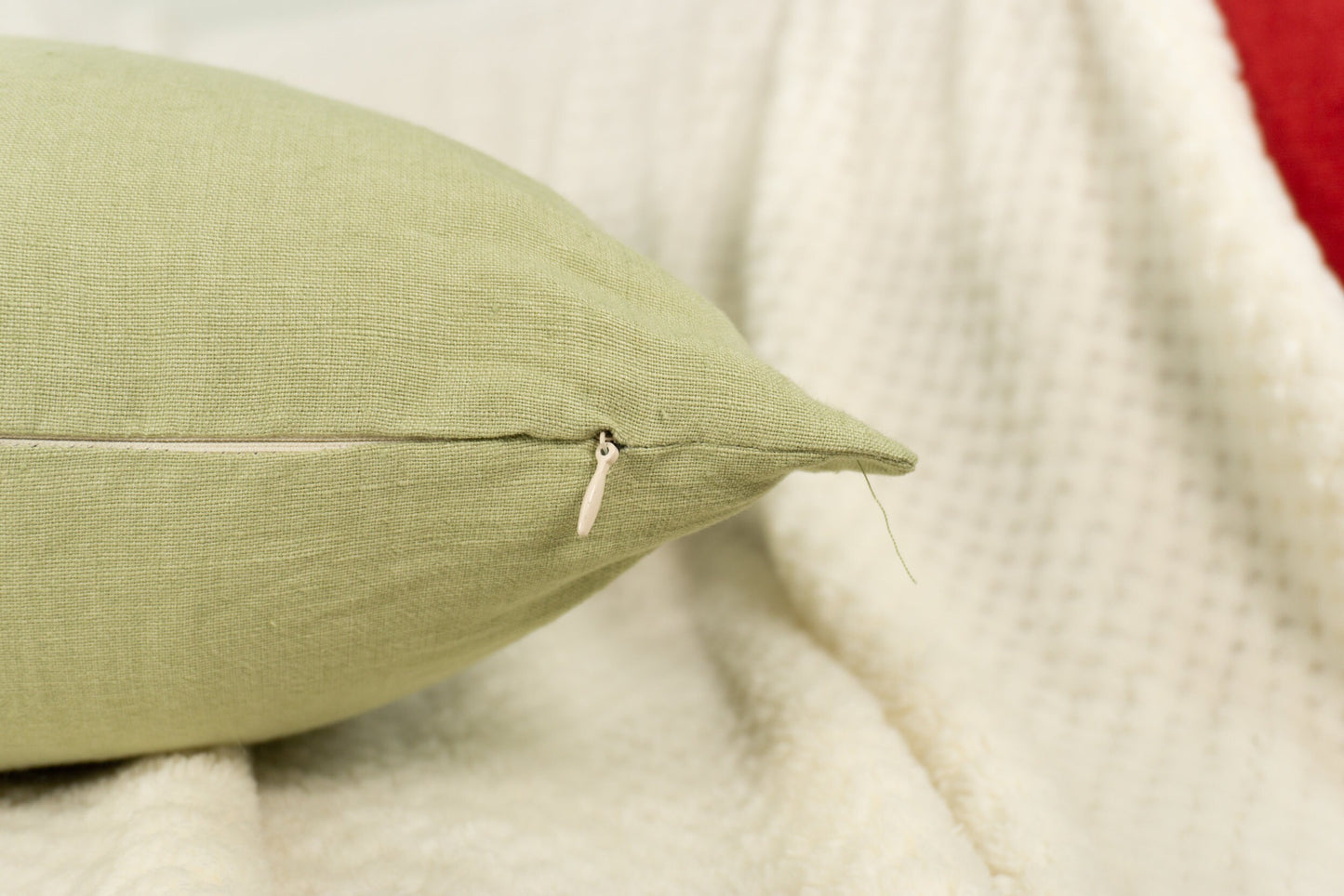 Natural Linen Pale Green Cushion Cover
